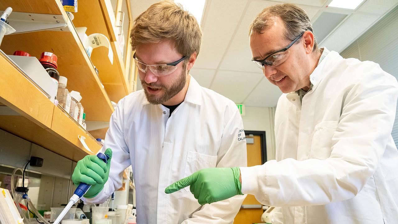 Professor and student in lab
