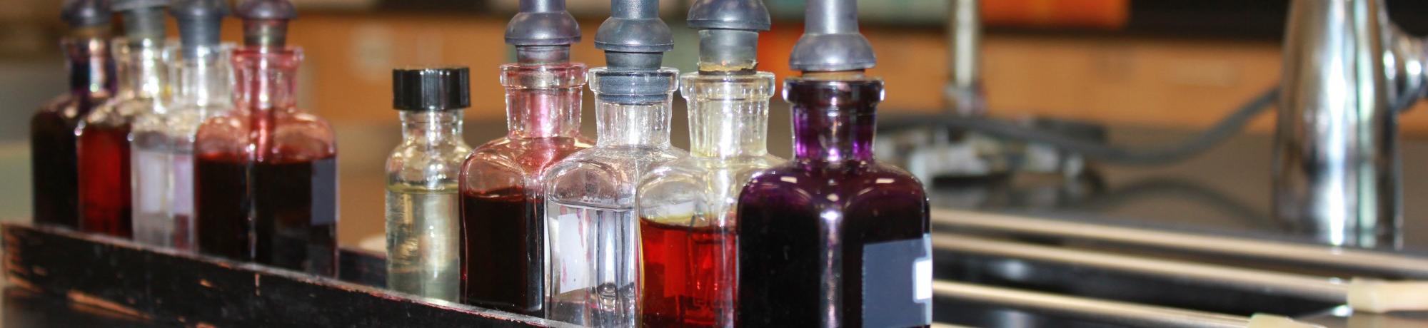 Stain bottles on lab bench